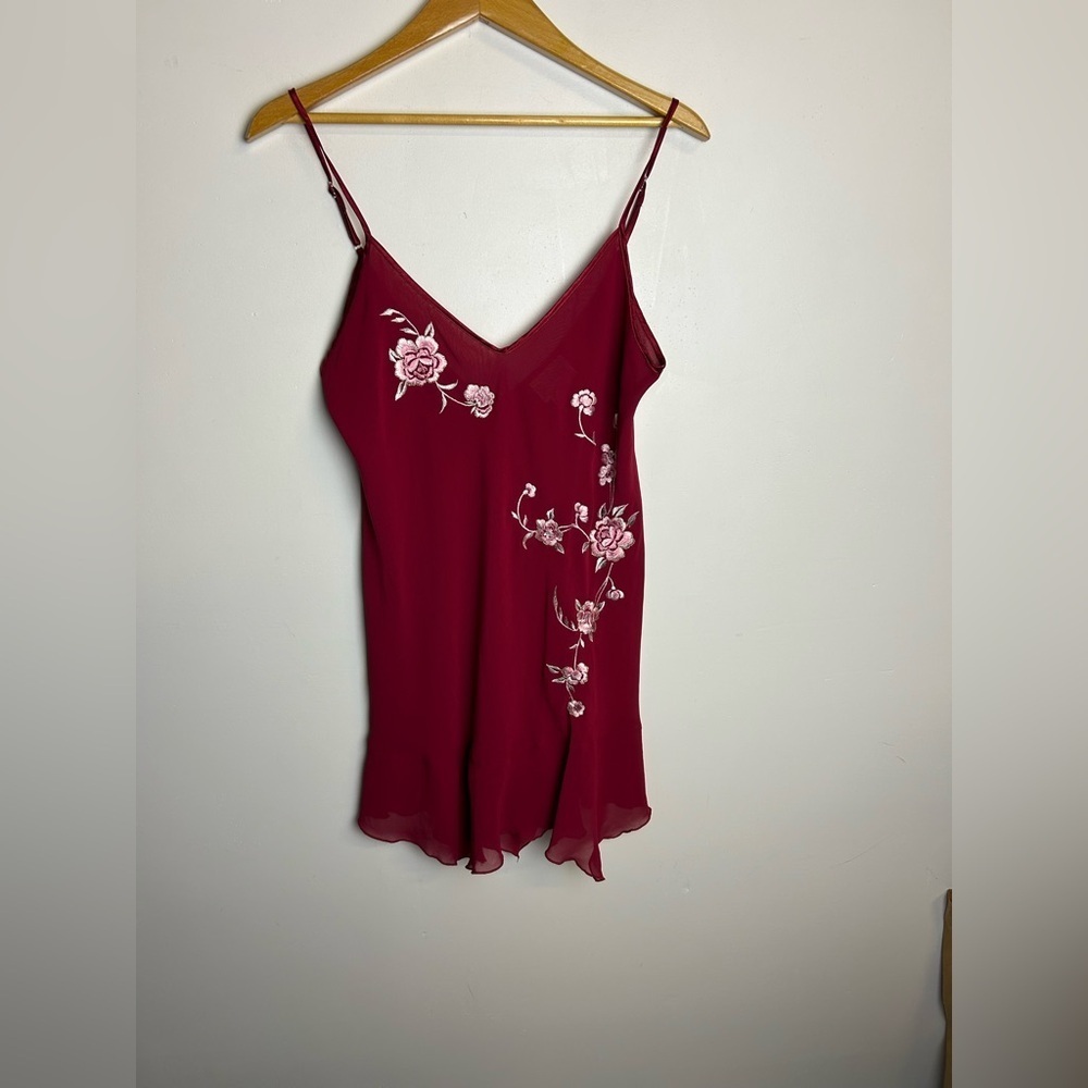 Y2k Vintage California Dynasty Sz L Slip Mini Dress Sexy Red Floral Shiffon